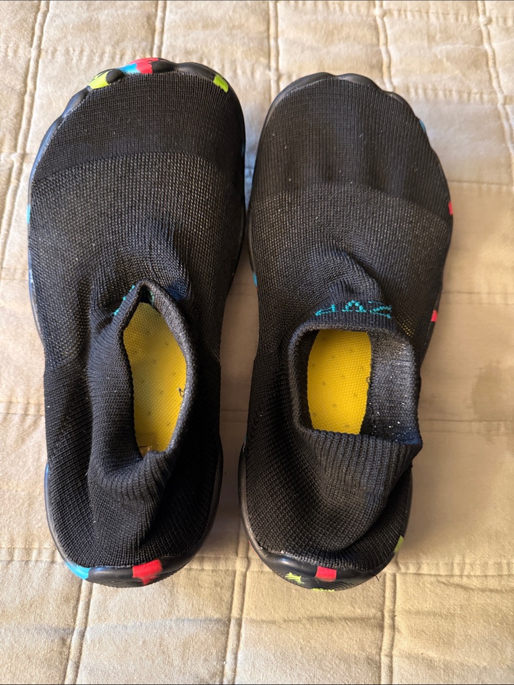 Woman’s  Slip-On Water Shoes in Black with Colorful Accents